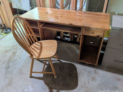 Solid Pine Desk and Chair Set with Keyboard Tray & Cubbies (1 of 5)