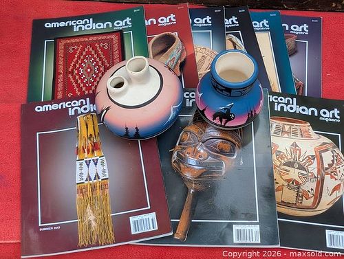 PAIR OF NAVAJO HAND DECORATED POTTERY DECOR & AMERICAN INDIAN ART MAGAZINES (1 of 18)