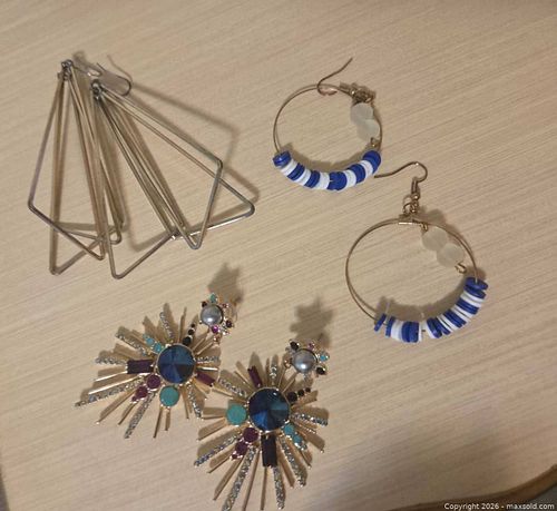 Lot of 3 Mixed-Style Gold-Tone Earrings with Rhinestones & Beads (1 of 4)