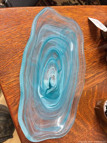 Turquoise and White Art Glass Decorative Bowl (1 of 5)