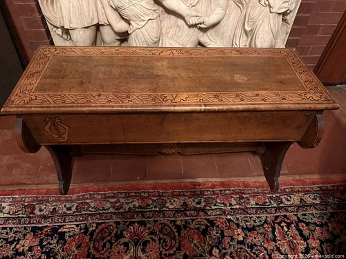 American Arts & Crafts / Art Nouveau-era Pyrography piano bench (1 of 5)