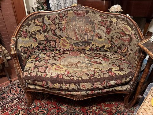 Louis XV-Style Carved Walnut Needlepoint Settee (1 of 12)