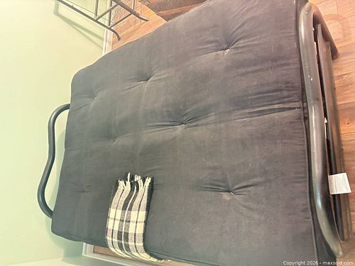 Full/Double Black Metal Futon Sofa Bed with Mattress (1 of 4)