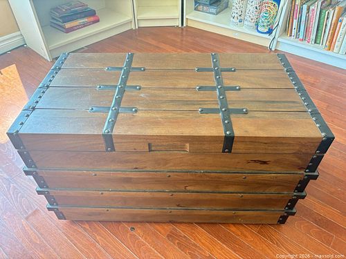 Rustic Industrial Solid Wood Storage Trunk with Metal Accents (1 of 5)