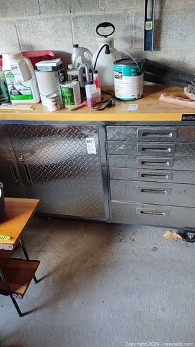 Steel Diamond Plate Workbench Tool Cabinet with Wood Top on Casters D (1 of 9)