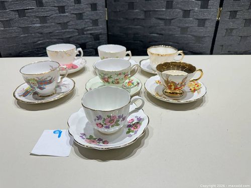 Crowneford Bone China Teacup & Saucer Set, 7 Pieces, Floral Gilt (1 of 17)