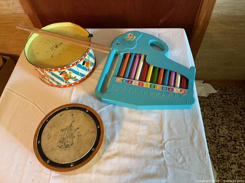 Vintage Children's Toy Xylophone, Tin Drum & Mallets - Mixed Lot (1 of 7)