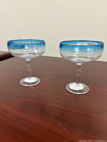 Pair of Blue-Rim Ombre Cocktail Coupe Glasses (1 of 3)