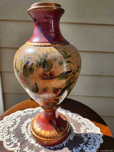 Vintage Hand-Painted Gilded Wood Decorative Vase (1 of 7)