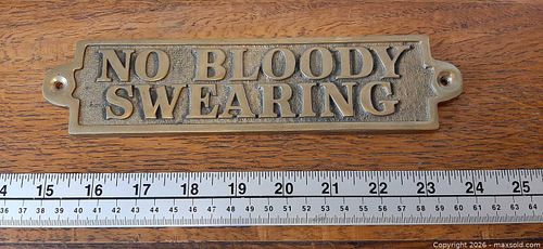 Solid brass "No Bloody Swearing" novelty wall plaque (1 of 9)