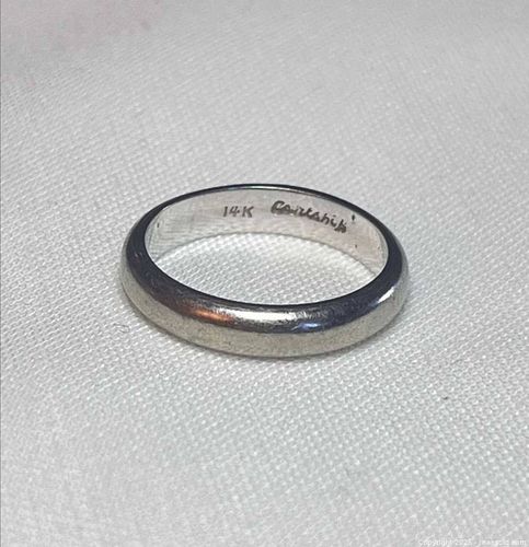 (14K) White Gold Ring - Classic Engraved 'Courtship' Band (3.46g) (1 of 11)