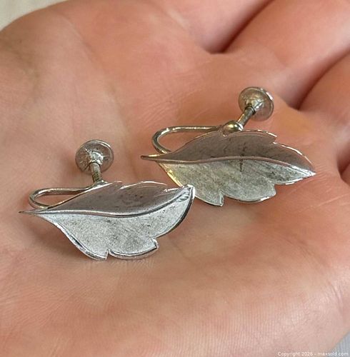 (Sterling) Bond-Boyd Sterling Silver Leaf Motif Earrings (3.81g)  (1 of 13)