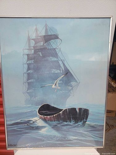 Ship and Gull framed painting B. Allen Illif 77 (1 of 4)