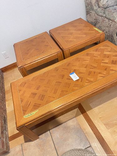 3-Piece Light Oak Parquet Top Occasional Table Set (1 of 5)