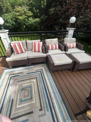Modular Outdoor Wicker Patio Sofa Set with Ottomans & Pillows (1 of 17)