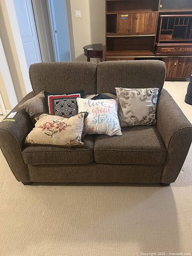 Brown Fabric Loveseat / Two-Seat Sofa (1 of 12)