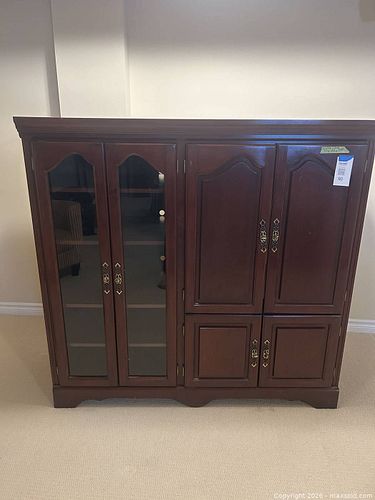 Dark Cherry Wood and Glass Entertainment Center TV Cabinet (1 of 9)