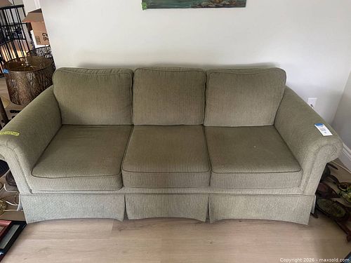 Olive/Sage 3-Seater Rolled-Arm Skirted Fabric Sofa, 78" L (1 of 11)