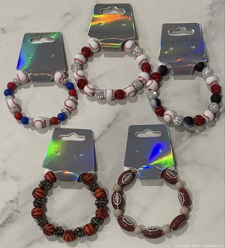 Lot of 5 Sports-Themed Sparkle Beaded Stretch Bracelets (1 of 8)