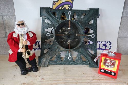 Christmas Lot: Santa Saxophone Figurine, TV Snowglobe, Metal Tree Stand (1 of 9)