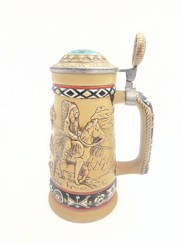 Avon 1988 Indigenous Americans OF THE AMERICAN FRONTIER Ceramic Beer Stein with Metal Hinged Lid (1 of 6)