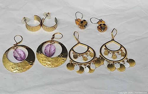 Mixed 4-Pair Boho Statement Earrings Set — Gold, Purple, Amber, White (1 of 6)
