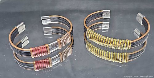 Pair of Mixed Metal & Leather Adjustable Cuff Bracelets (1 of 6)