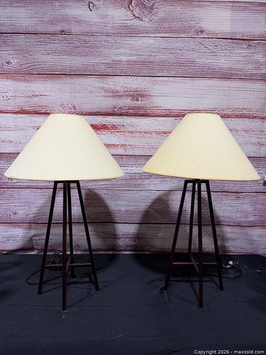 Pair of Tripod Table Lamps with Fabric Shades (1 of 10)