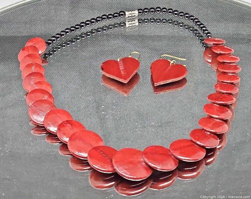 Red & Black Leather Necklace and Earrings Set (1 of 8)