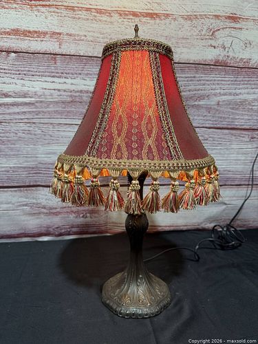 Traditional Metal Table Lamp with Red/Burgundy Shade (1 of 8)