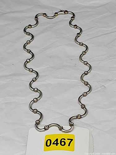Two-Tone Silvertone Link Station Necklace with Cubic Zirconia (1 of 6)