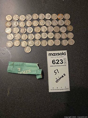 51 Silver Dimes UNSEARCHED $5 Roll (1 of 16)