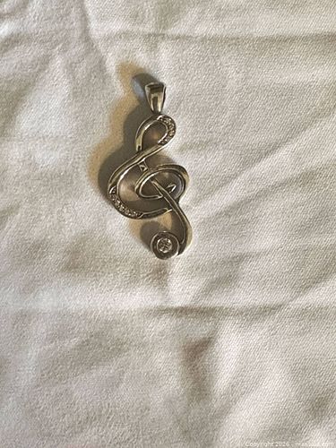 Sterling Silver Treble Clef Pendant with Cubic Zirconia (1 of 4)
