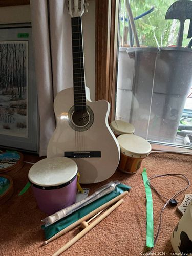 Musical Instrument Lot: Guitar, Drums, Record (1 of 15)