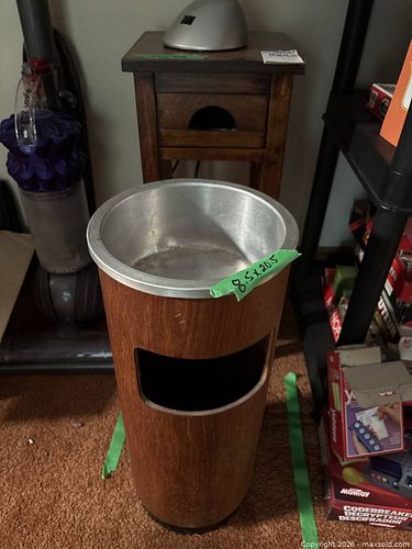 Wooden Side Table, Desk Lamp, and Metal Bin (1 of 16)