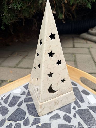 Wooden Mosaic Serving Tray with Ceramic Pyramid Holder (1 of 3)
