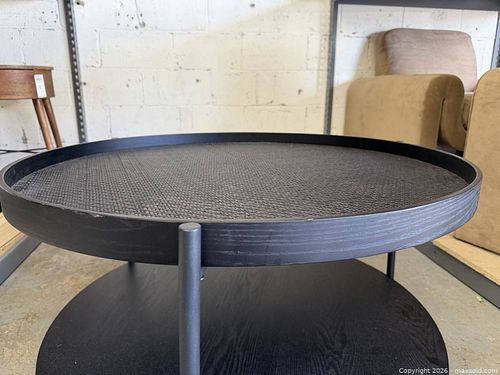 Metal + Black Rattan Round Coffee Table (1 of 6)