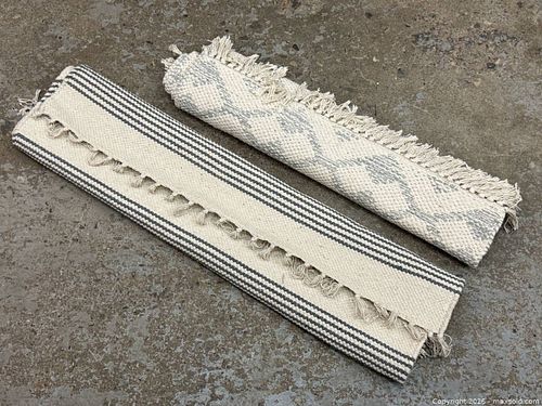Pair of Neutral Cream + Grey Woven Floor Mats  (1 of 8)