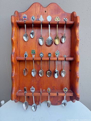 Souvenir Decorative Spoon Collection with handmade Wooden Wall Rack (1 of 6)