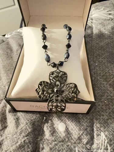 Black Gunmetal Filigree Floral Bead Statement Necklace (1 of 4)