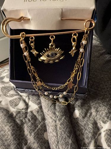 Gold-Tone Multi-Chain Evil Eye & Star Brooch with Pearls (1 of 7)