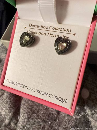 Heart Cubic Zirconia Stud Earrings, Silver-Tone (Pair) (1 of 5)