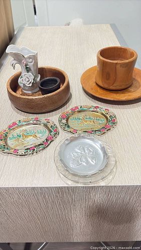 Mixed Lot: Souvenir Plates, Porcelain Boot Vase, Wood & Glass (1 of 6)