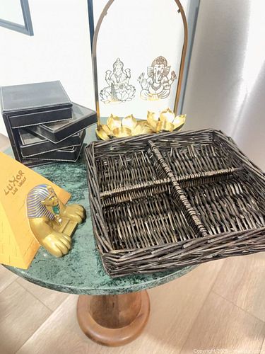Wicker Divided Tray with Brass Lotus Tealight Holders & Boxes (1 of 6)