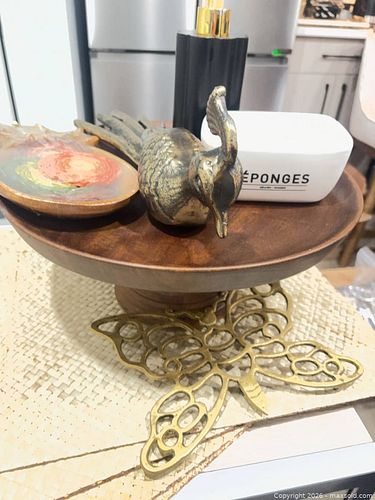 Wood & Brass Decorative Tabletop Set with Ceramic Sponge Holder (1 of 4)