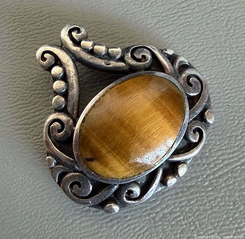 Vintage 925 Silver Tiger's Eye Pendant - Marked  (1 of 4)