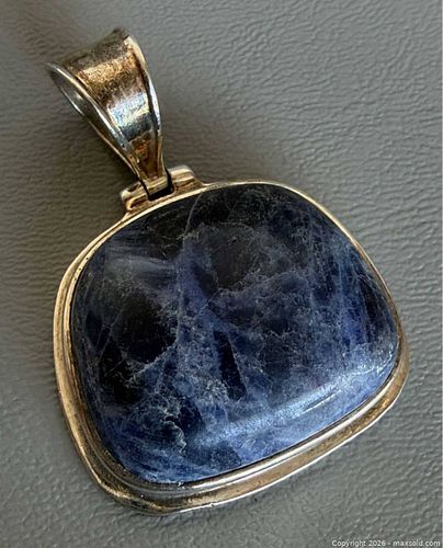 Vintage Chinese 925 Silver Blue Sodalite Pendant - Marked  (1 of 4)