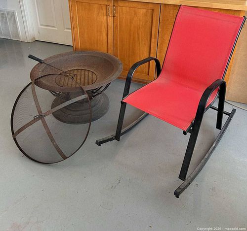 Bowl-Style Fire Pit and Modern Sling Rocking Patio Chair (1 of 9)