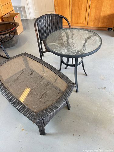 Brown Synthetic Wicker Patio Set with Glass-Top Table (1 of 6)