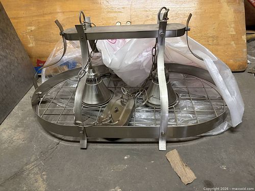 Industrial Modern 2-Light Brushed Nickel Hanging Chandelier (1 of 3)